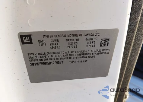 2011 Chevrolet Impala Ls from USA, damaged, VIN 2G1WF5EK5B1209587